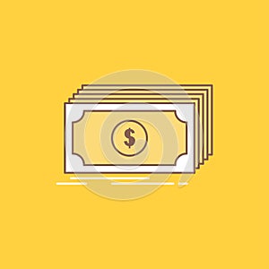 Cash, dollar, finance, funds, money Flat Line Filled Icon. Beautiful Logo button over yellow background for UI and UX, website or