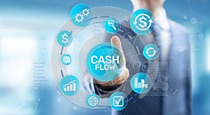 Cash flow button on virtual screen. Business Tehcnology concept.