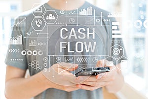 Cash flow with man using a smartphone