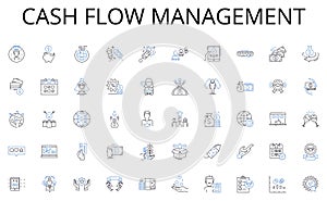 Cash flow management line icons collection. Management, Coordination, Organization, Operation, Control, Efficiency