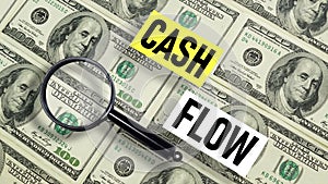 Cash flow management is shown using the text and photo of dollars
