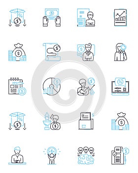 Cash flow plan linear icons set. Budget, Forecasting, Projections, Analysis, Expenses, Income, Outflows line vector and