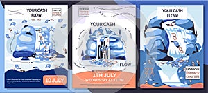 Cash flow, stable income website, banner. Poster with idea of income growth and development