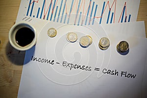 Cash flow statement chart printed on a white sheet of paper