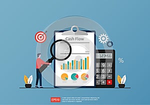 Cash flow statement concept with calculator and graph document symbol illustration