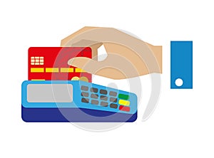 Cash free payment with bank credit card vector illustration