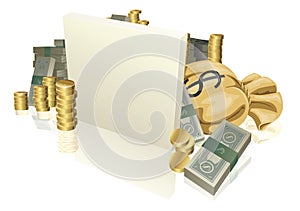 Cash and gold coins sign
