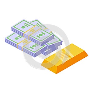 Cash gold result money icon, isometric style