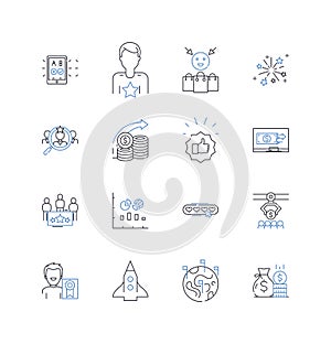 Cash handling line icons collection. Currency, Coins, Banknotes, Teller, Cashier, Register, Cashbox vector and linear