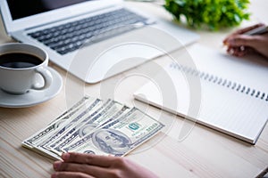 Cash in hands. Profits,savings.