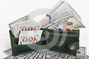 Cash of hundred dollar bills, dollar background. Lot of one hundred dollar bills close-up. dollars in your wallet
