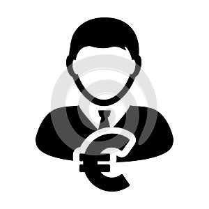 Cash icon vector male user person profile avatar with Euro sign currency money symbol for banking and finance business