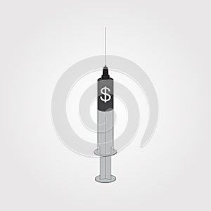 Cash injection syringe with dollar symbols.