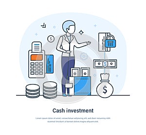 Cash investment security financial services, Investment profit and earning concept