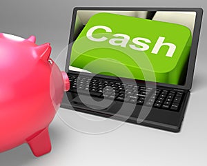 Cash Key On Laptop Showing Money Savings