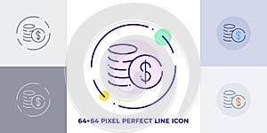 Cash line art vector icon. Outline symbol of money. Investment pictogram made of thin stroke