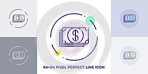 Cash line art vector icon. Outline symbol of money. Investment pictogram made of thin stroke