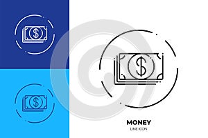 Cash line art vector icon. Outline symbol of money. Investment pictogram made of thin stroke