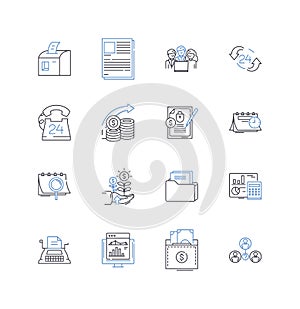 Cash management line icons collection. Budgeting, Forecasting, Banking, Investments, Liquidity, Risk, Accounting vector