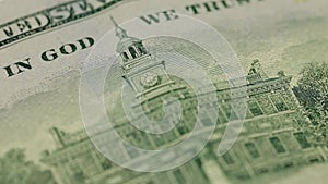 Cash money background. Benjamin Franklin portrait on 100 US dollar bill close up, the image is rotated