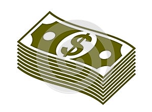 Cash money dollar banknote stack vector simplistic illustration icon or logo, business and finance theme, income taxes revenue