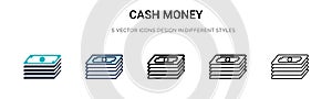 Cash money icon in filled, thin line, outline and stroke style. Vector illustration of two colored and black cash money vector