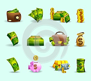 Cash payment flat icons set