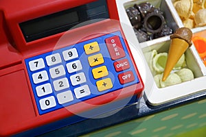 A cash register in ice-cream shop