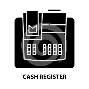 cash register icon, black vector sign with editable strokes, concept illustration