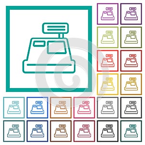 Cash register outline flat color icons with quadrant frames photo