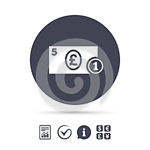 Cash sign icon. Pound Money symbol. Coin.