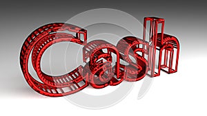 Cash sign in red and glossy letters