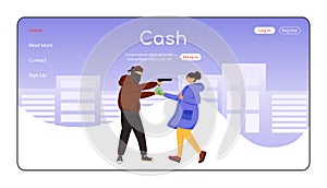 Cash theft landing page flat color vector template