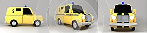 Cash transit car 3D illustration, bank car, old style yellow car