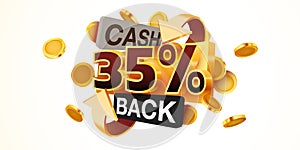 Cashback 35 percent icon isolated on the gray background. Cashback or money back label.