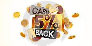 Cashback 5 percent icon isolated on the gray background. Cashback or money back label.