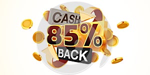 Cashback 85 percent icon isolated on the gray background. Cashback or money back label.