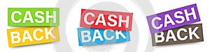 Cashback banner set on white background. Isolated cash back poster collection. Money back guarantinee in rectangle shapes. Refund