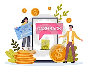Cashback concept. Pay for goods and get cash back.