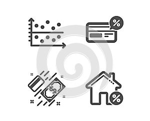 Cashback, Dot plot and Payment icons. Loan house sign. Non-cash payment, Presentation graph, Money. Vector