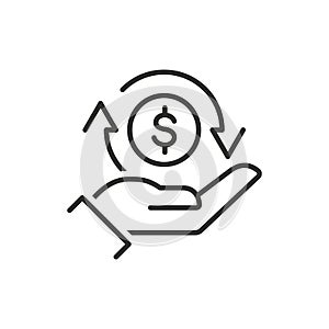 Cashback icon, return money, cash back rebate, thin line web symbol on white background