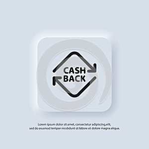 Cashback icon. Return money. Financial services, money refund, return on investment. Cash back rebate. Savings account, currency