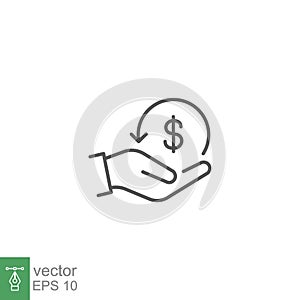 Cashback icon, return money. salary money, invest finance, hand holding dollar