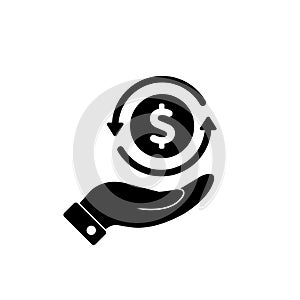 Cashback icon vector return money, cash back rebate hand and coin sign for graphic design, logo, web site, social media, mobile