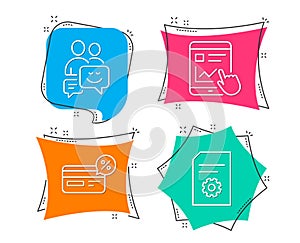 Cashback, Internet report and Communication icons. File settings sign.