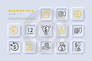 Cashback line icon. Coins, currency, rate, bitcoin, light bulb, credit card. Neomorphism steyle. Vector line icon for Business