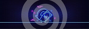 Cashback line icon. Send or receive money sign. Neon light glow effect. Vector