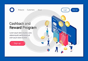 Cashback, rewards and loyalty program isometric concept.