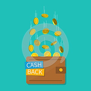 Cashback in wallet. Cash money back. Bitcoin, blockchain, crypto tags for pay in app. Refund and saving money concept. Credit,