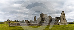 Panorama view of the Cistercian Hore Abbey ruins near the Rock of Cashel in County Tipperary of Ireland